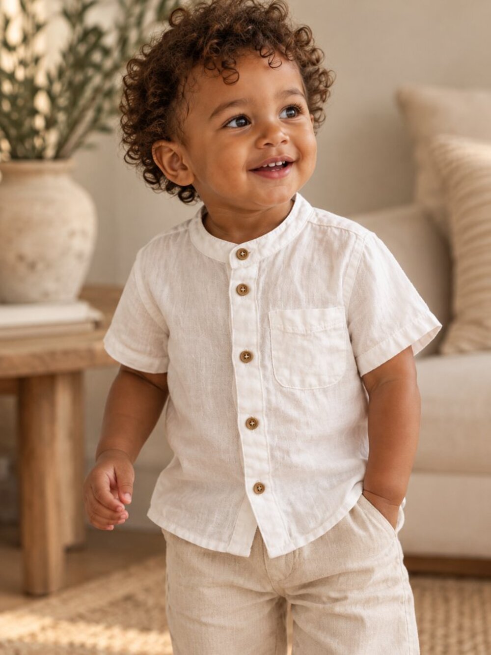 ZARA Baby Boy 100% Linen Button-Up Shirt | Ivory | 18–24M | NWT